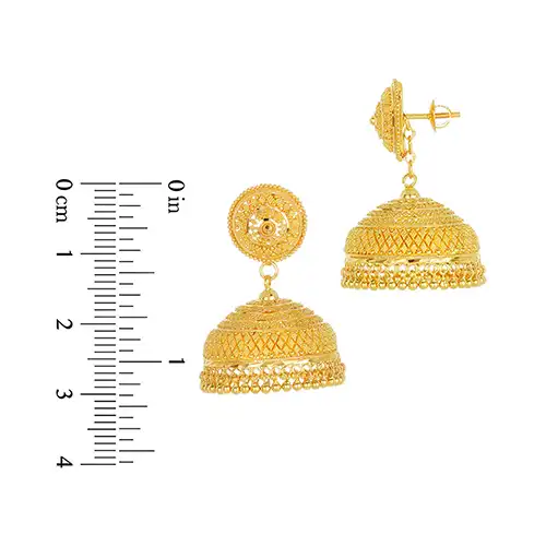 22k Yellow Gold Crosshatch Beaded Jhumka Earrings